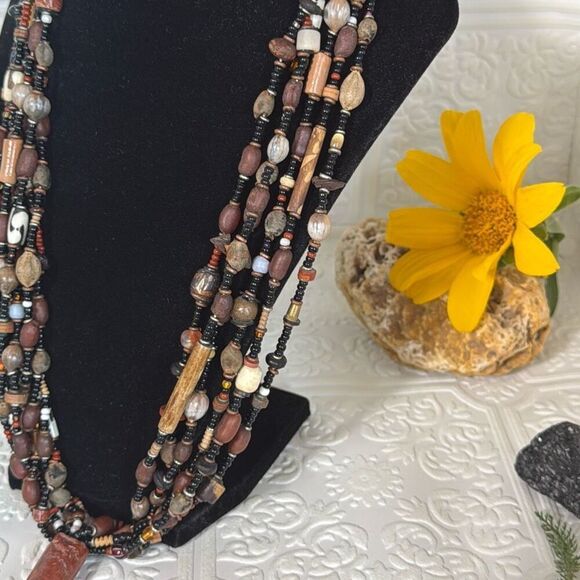 Vintage African Cast Brass Tribal Warrior Multiple Strand Tassel Pendant Necklac - Picture 8 of 16